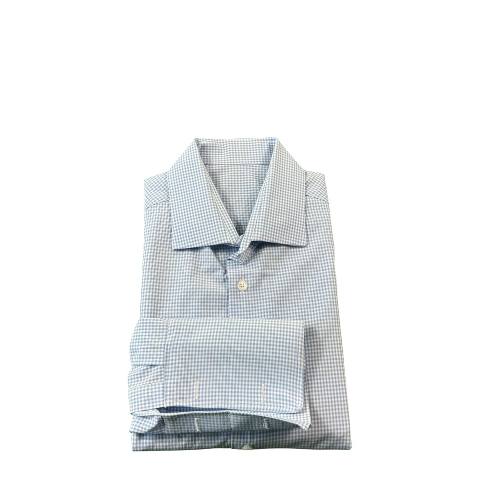 State & Liberty Blue White Check Seersucker Mens Button Front Size Small